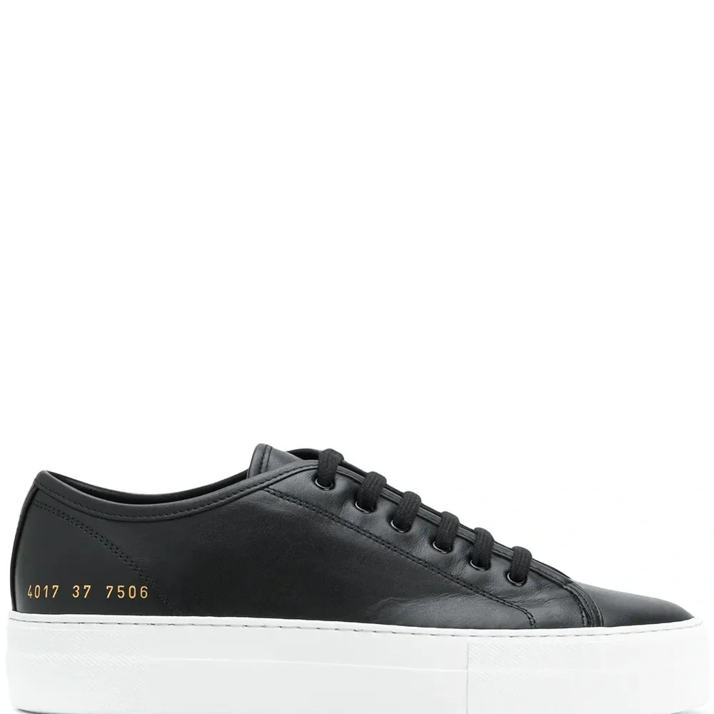 Woman by Common Projects Tournament Low Top Sneakers Black Leather Size 7.5
